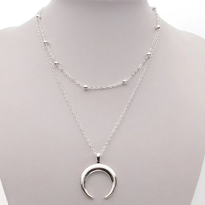 Fashion Gold Color Double Layer Moon Pendant Necklaces for Women Luxury Design Shiny Choker Necklace Jewelry Gift Luxlife Brands