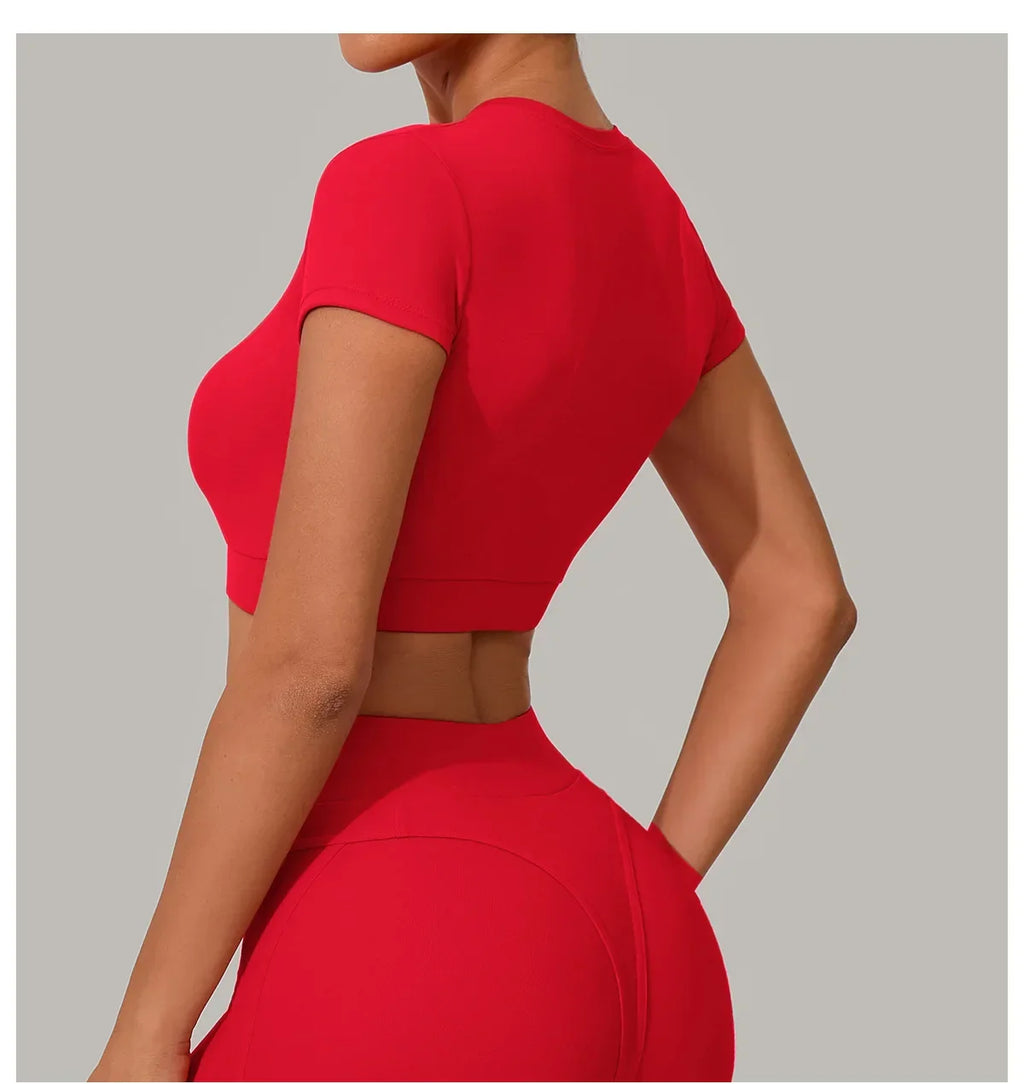 Yoga T-shirt Women's Short Sleeved Sports T-shirt Quick Drying Workout Short Sleeved Pilates Running Tights Exercise Fitness Top