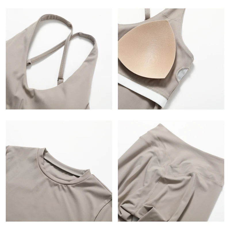 Hearuisavy 2-Piece Yoga Sets Sports Suit Women Fitness Tracksuit Running Workout Shirt Yoga Clothing Quick-Drying Gym Set Women