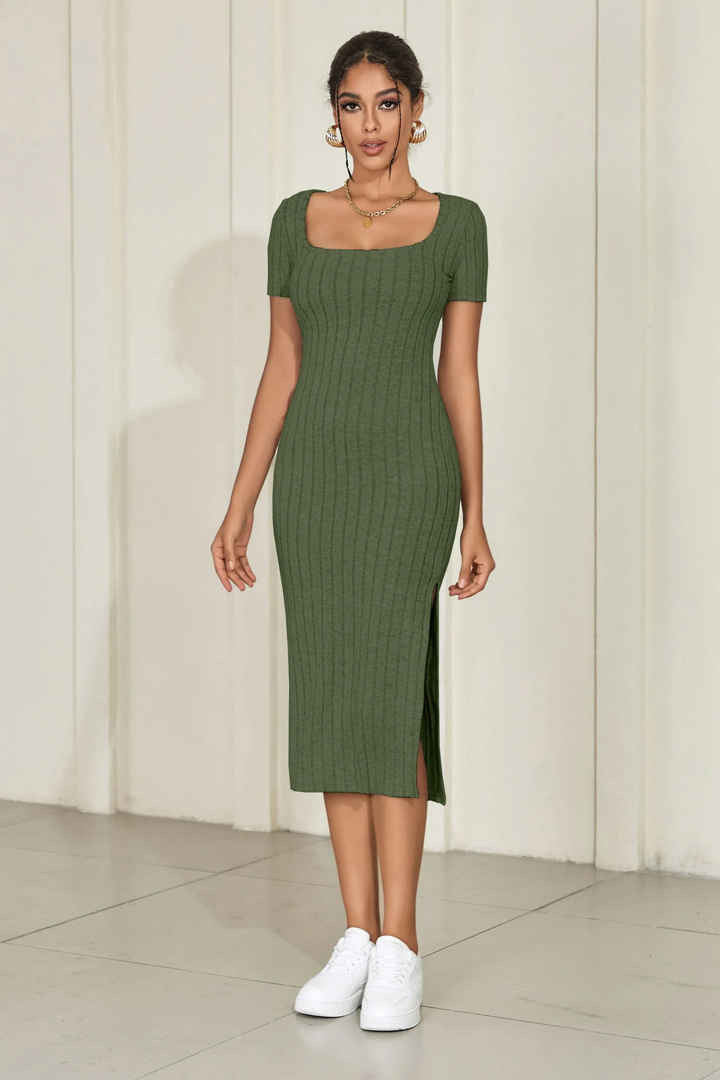 Lauren Short Sleeve Knit Midi Dress LUXLIFE BRANDS