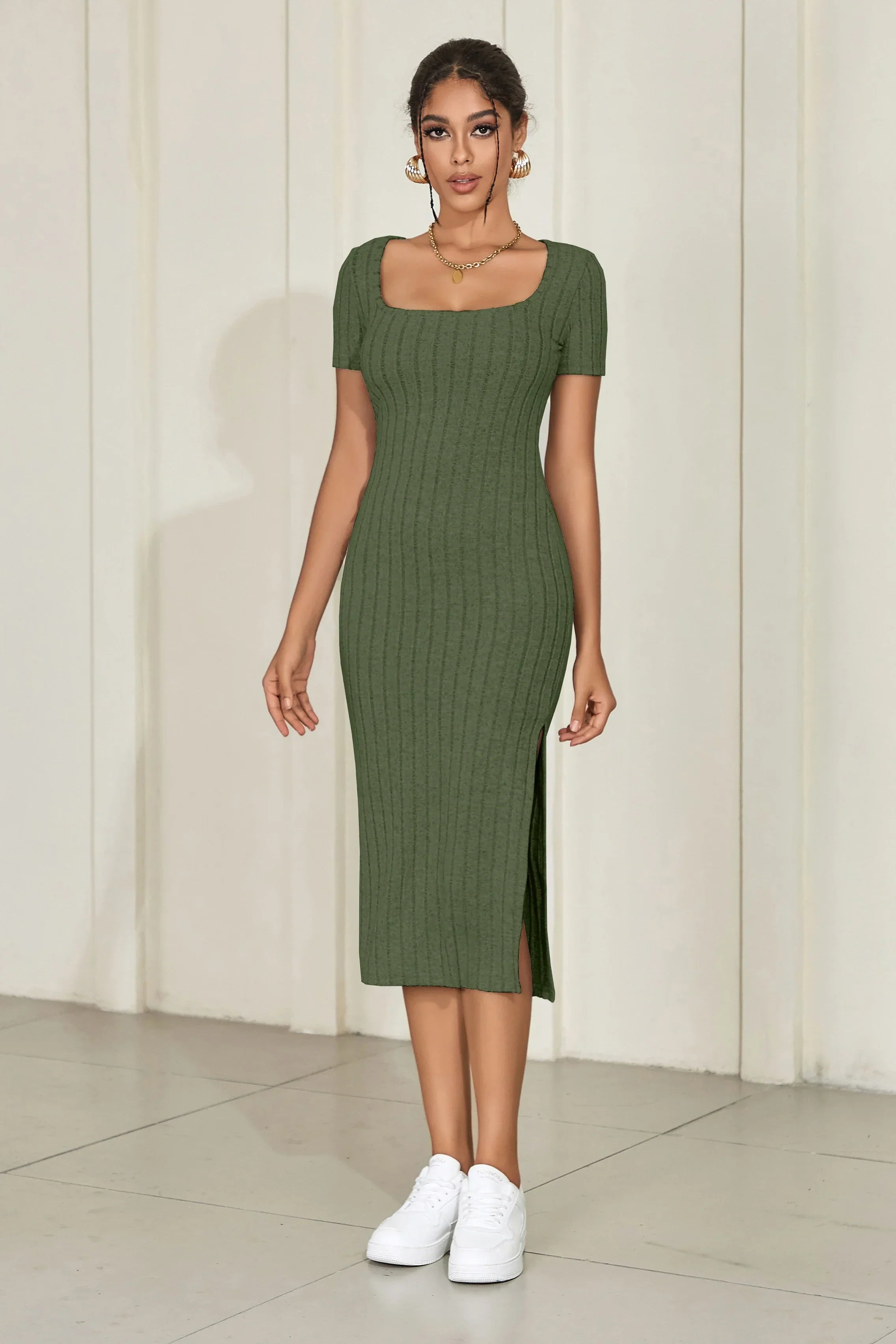 Lauren Short Sleeve Knit Midi Dress LUXLIFE BRANDS