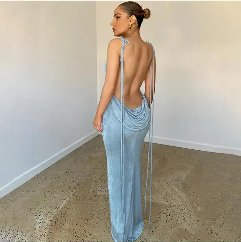 Kendall Halter Backless Bodycon Maxi Party Dress Luxlife Brands