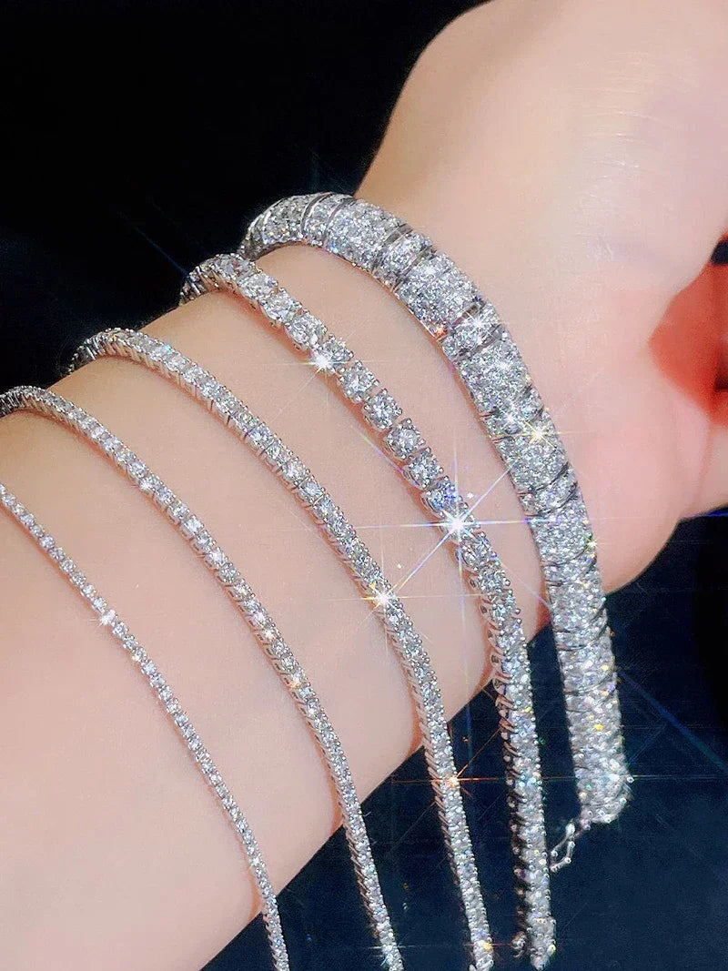 Double Row Moissanite Tennis Bracelet 3mm White Gold Plated Sterling Silver Lab Diamond with GRA Bracelet For Women Men Luxlife Brands