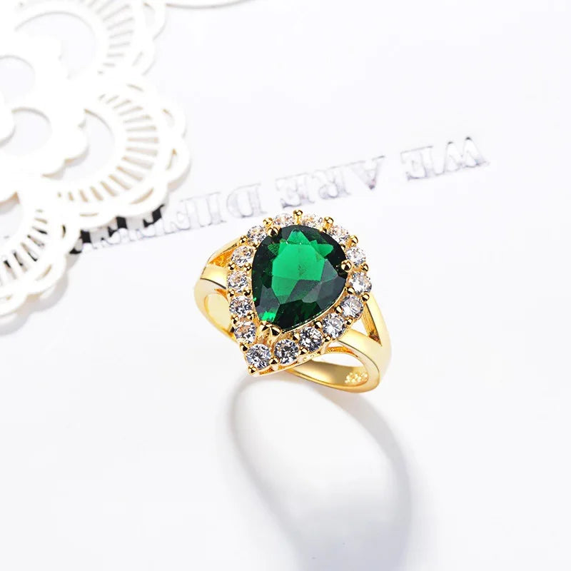 Hurrem Sultan Ring with Emerald Turkish Handmade Jewelry Small Drop Shape Pear Cut Emerald and Round Cut Topaz Ring LUXLIFE BRANDS