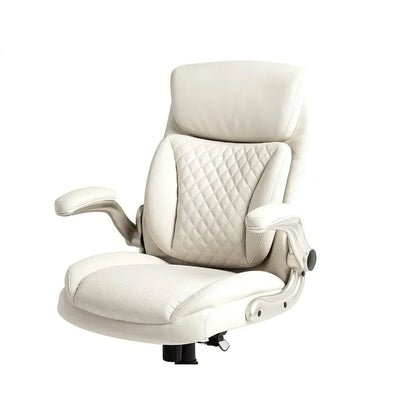 Office Chair, Ergonomic Executive Offices Desk Chairs with Flip-up Armrests, Cream Bonded Leather, Office Chair