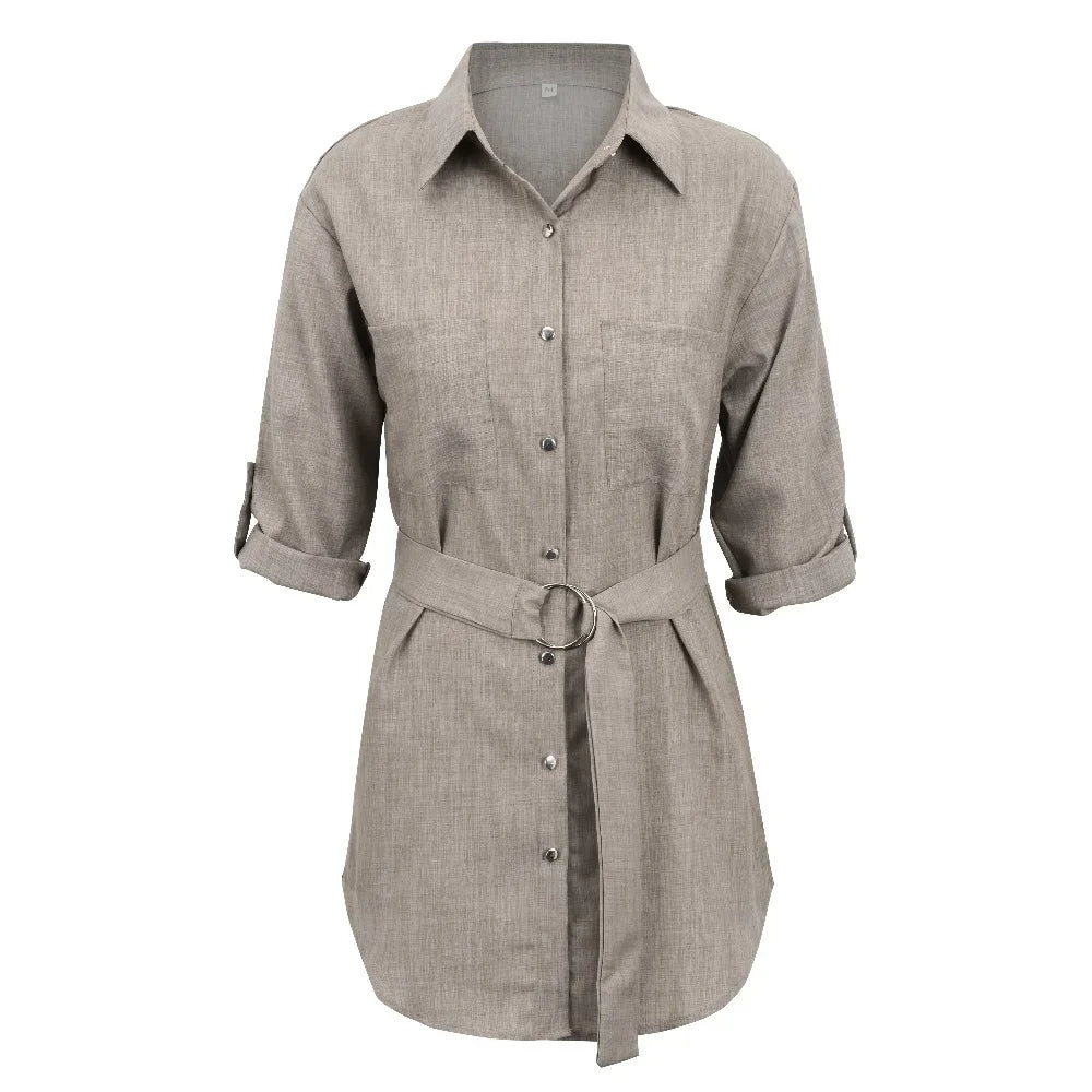 Everyday Deep V 3/4 Sleeve Shirt Dress LUXLIFE BRANDS