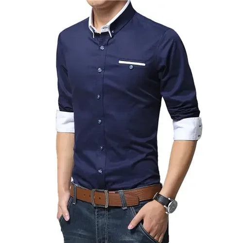 TFETTERS Newest Cotton Men Shirt Casual Shirt Long Sleeve Solid Color Regular Fit Plus Size Men&#39;s Shirts