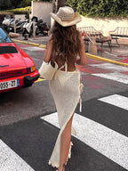 Sexy Summer Knit Cut Out Beach Half Skirt Women Chic Side Slit Lace-up Casual Wrap Skirts 2025 Pool Party Swimsuit Cover Up K249 Luxlife Brands