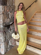 Women Sexy Knit See-through Shiny Top Half Long Skirt Set 2025 Summer Beachwear Swimsuit Cover Up 2 Piece Party Club Outfit K68 Luxlife Brands
