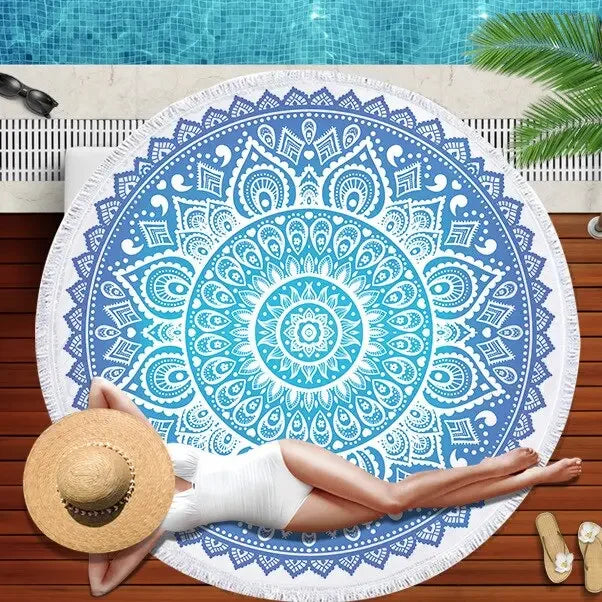 Gradient Mandala Round Beach Towel/Yoga Mat