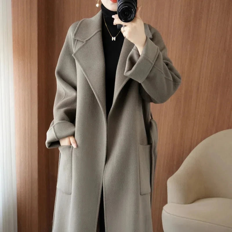 100% Wool Autumn/Winter Cashmere Coat with Belt