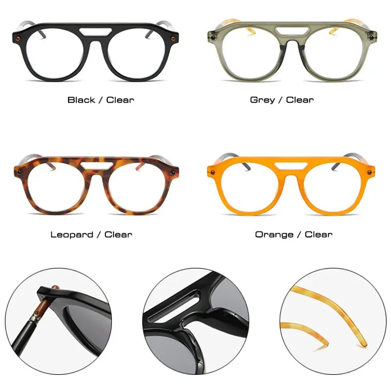 SO&EI Retro Double Bridges Pilot Men Rivets Sunglasses Fashion Clear Gradient Shades UV400 Women Brand Designer Punk Sun Glasses LUXLIFE BRANDS