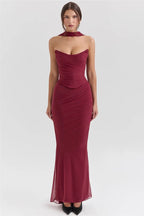 Elegant Wine Strapless Maxi Skirt Set Luxlife Brands