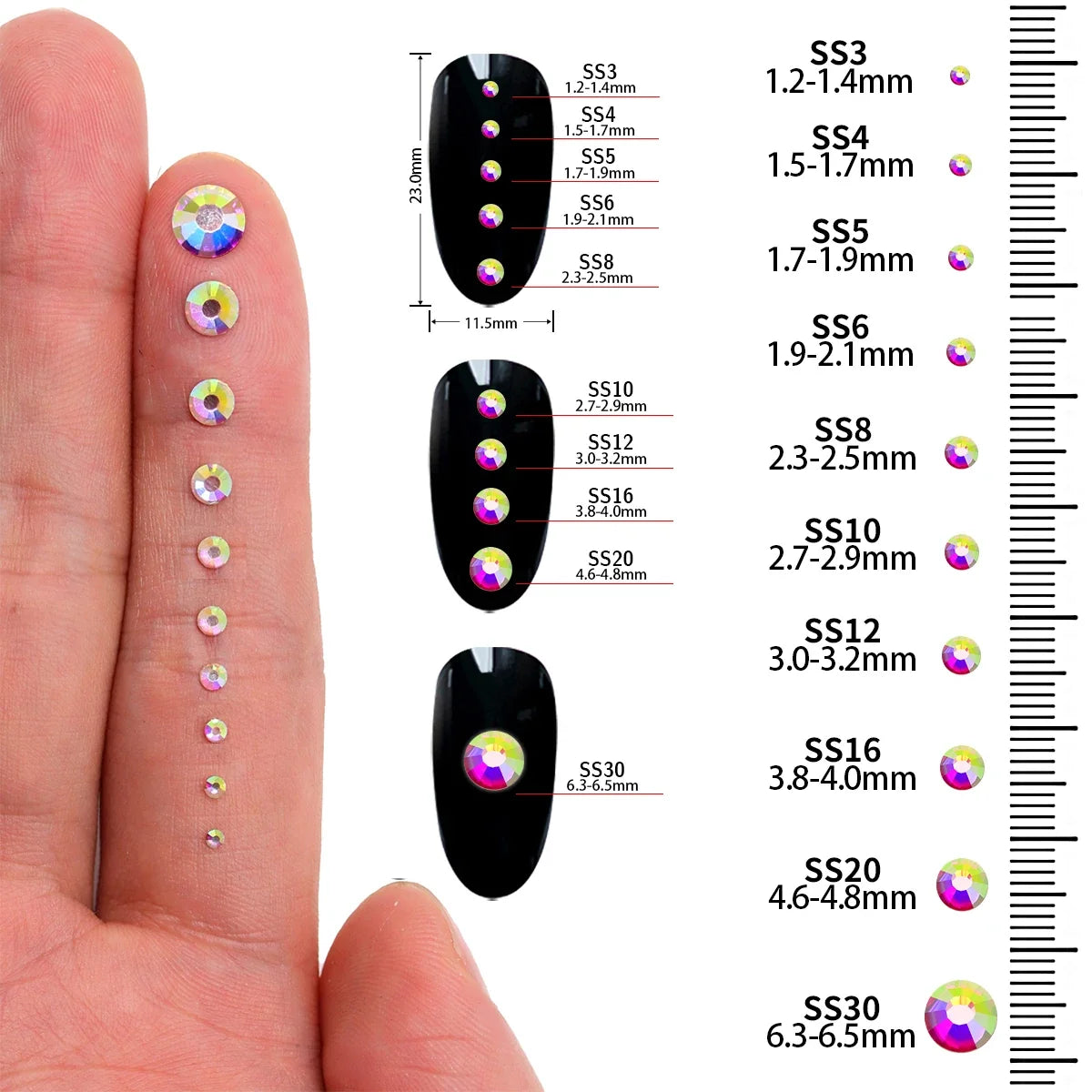 SS3-SS30 Crystal-Series Faceted Non-Hotfix Flatback Rhinestones