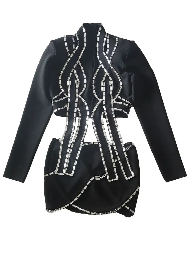 Luxury Diamond Long Sleeve Outfit Party Set LUXLIFE BRANDS