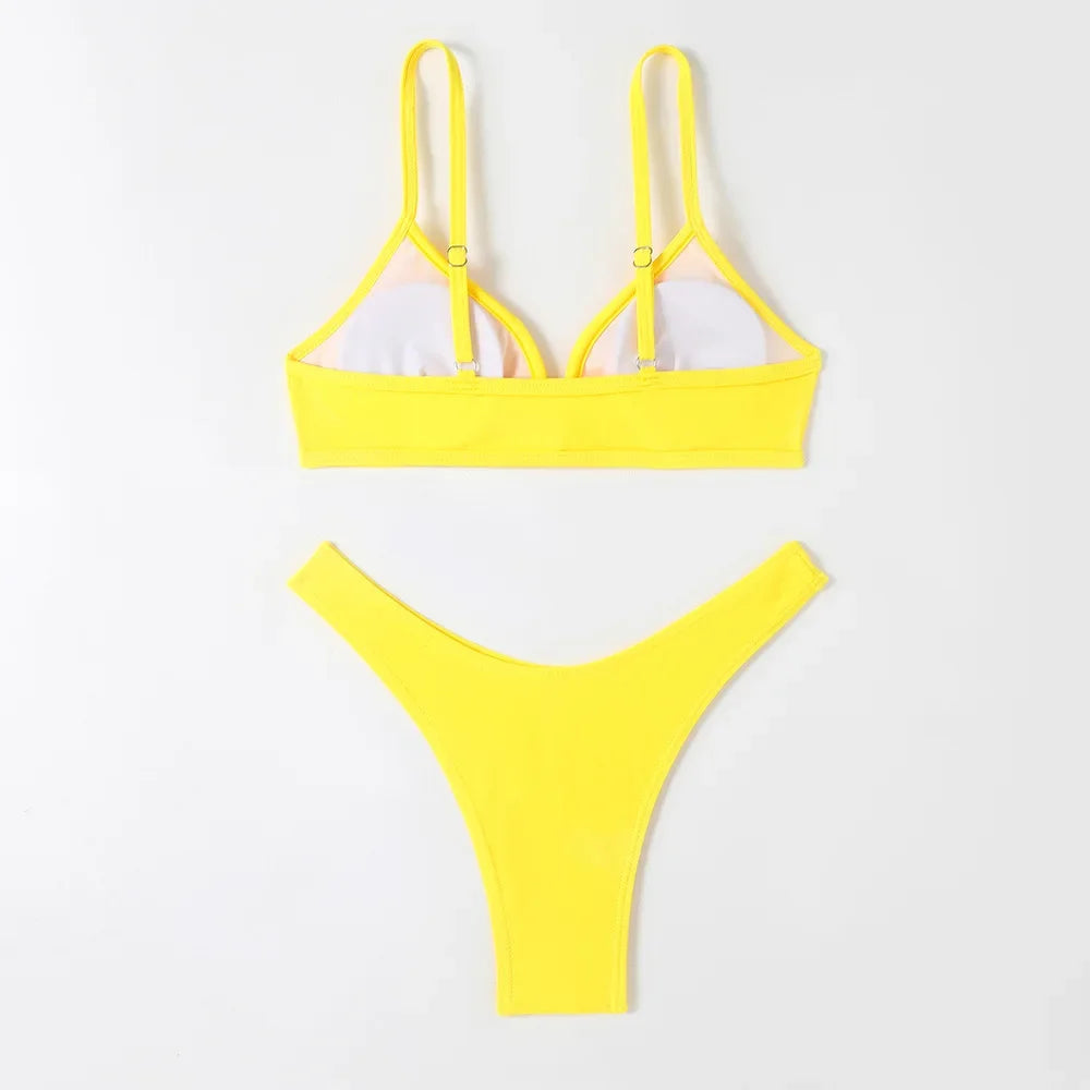 Hot Sale Of The Season New Pure Color Sexy Quick Dry Tight Bikini Swimwear for Holiday Hot Girl Cross-Border Bikini Set Women's Luxlife Brands