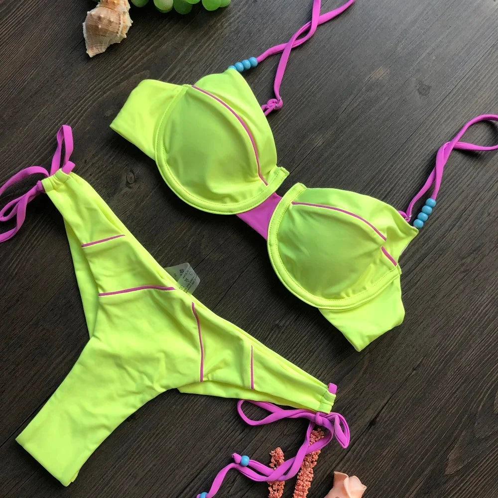 Sexy Bikini 2022 Push Up Bikini Set Yellow Swimwear Women Micro Swimsuit Female Bandage Biquini Beach Wear Swimming Two-Piece Luxlife Brands