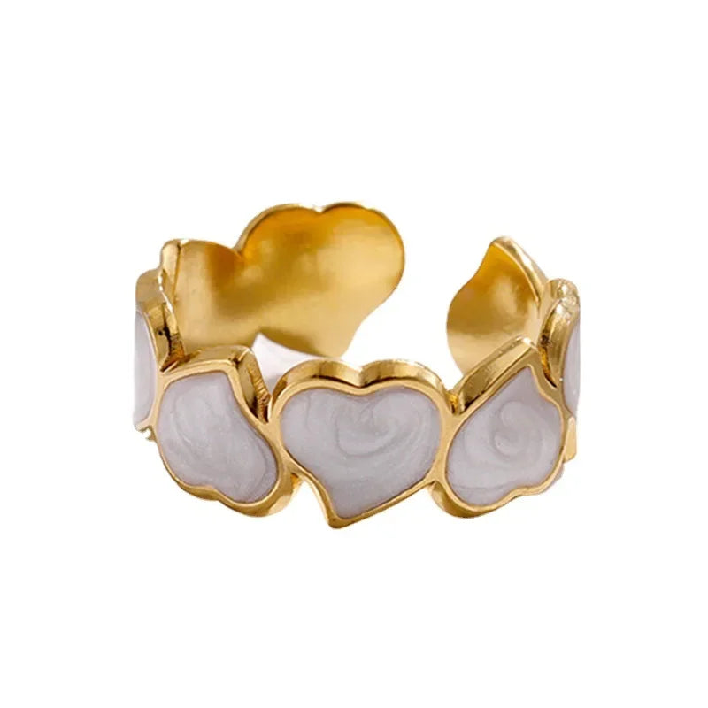Stainless Steel Black White Heart Rings For Women Gold Color Oil Drip Open Couple Rings Wedding Jewelry Gift Bijoux Femme Luxlife Brands
