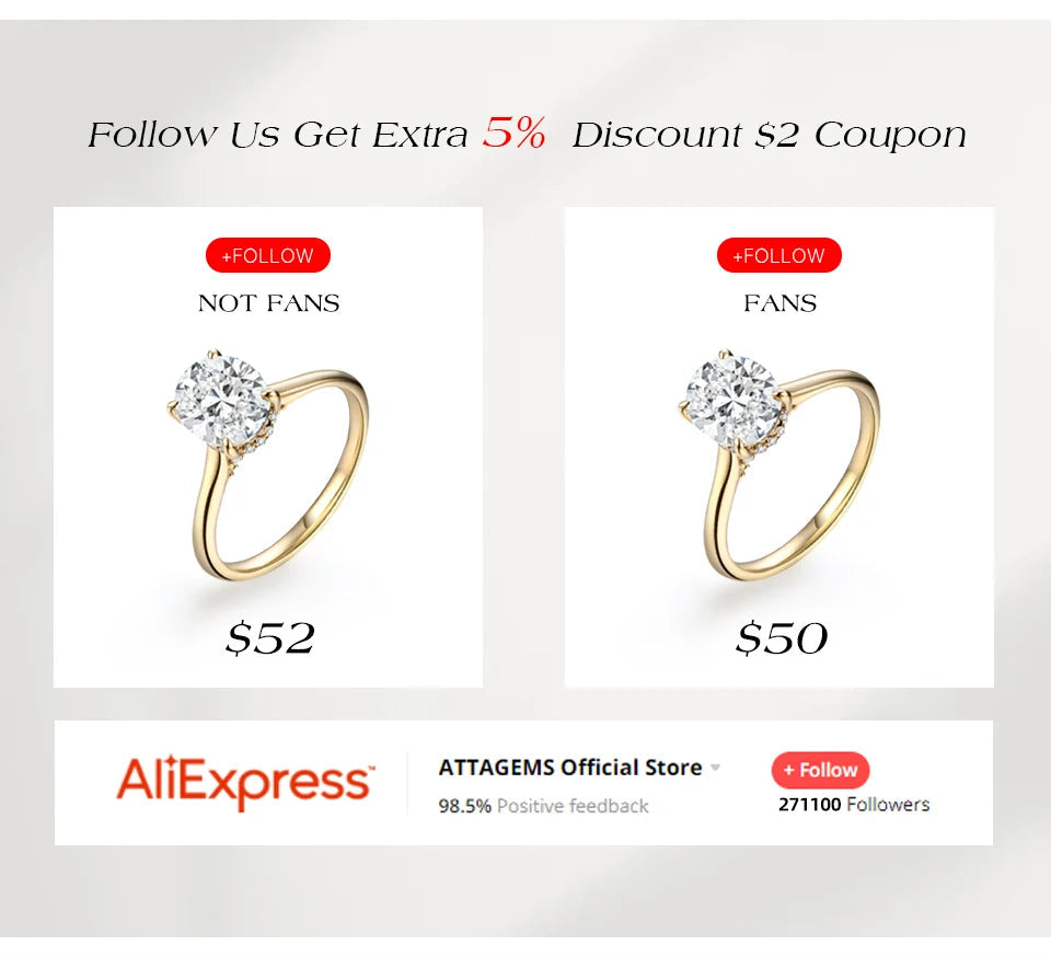 ATTAGEMS Round Cut 0.5CT Full Moissanite Ring DVVS1 Real 925 Sterling Silver for Women Engagement Fine Jewelry Shipping From USA Luxlife Brands