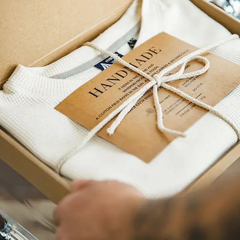 Maden Retro Round Neck Knit Waffle T-shirts for Men Loose Oversize Casual Short Sleeve Tee 2023 Summer Basic Solid Workwear Tops - LUXLIFE BRANDS