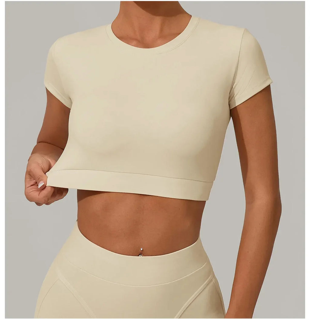 Yoga T-shirt Women's Short Sleeved Sports T-shirt Quick Drying Workout Short Sleeved Pilates Running Tights Exercise Fitness Top