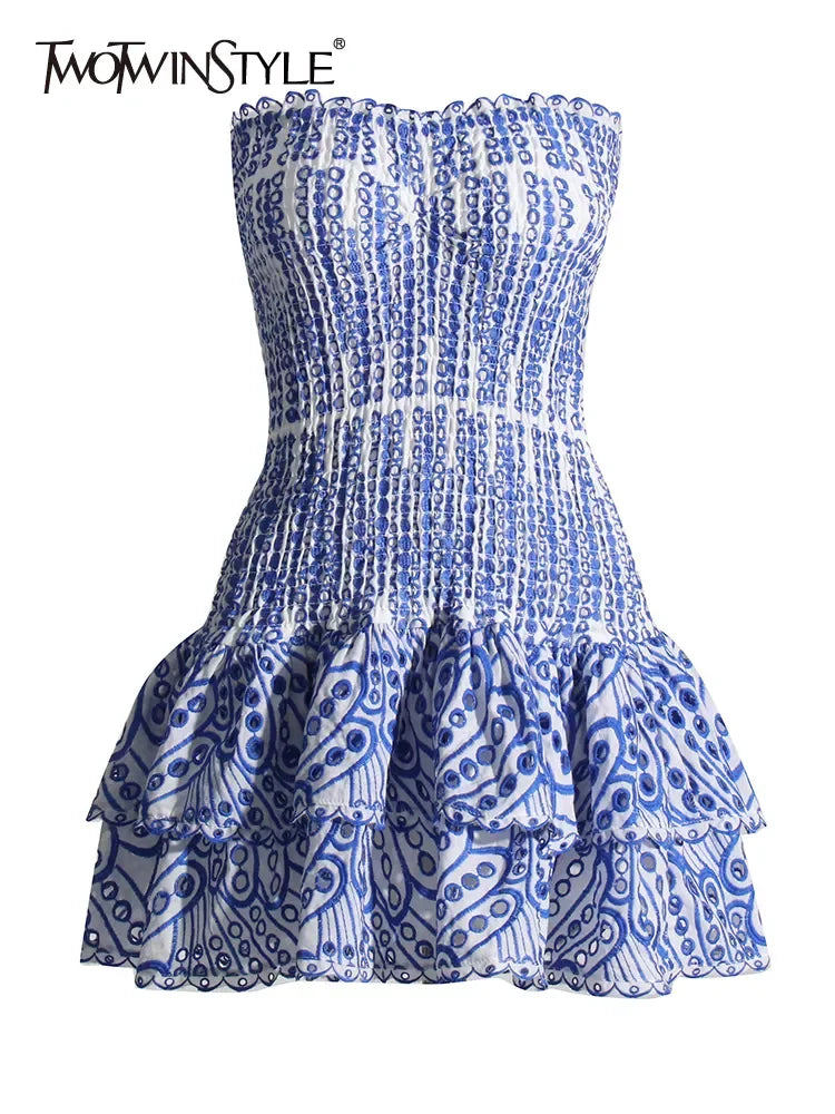 TWOTWINSTYLE Cut Out Layered Hem Sexy Dress For Women Strapless Sleeveless Off Shoulder High Waist Mini Dresses Female Clothing LUXLIFE BRANDS