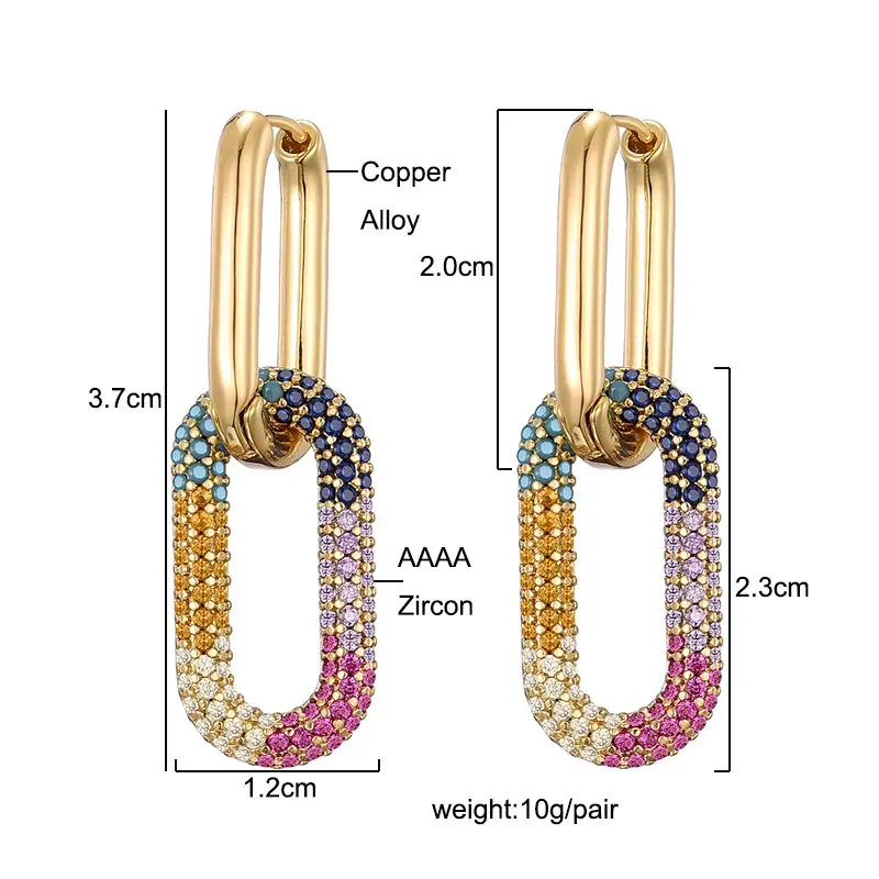 LOVBEAFAS Brand Gold Color Geometric Oval Rectangle Hoop Earrings For Women Zircon Wedding Jewelry Elegant Female Dangle Earings LUXLIFE BRANDS