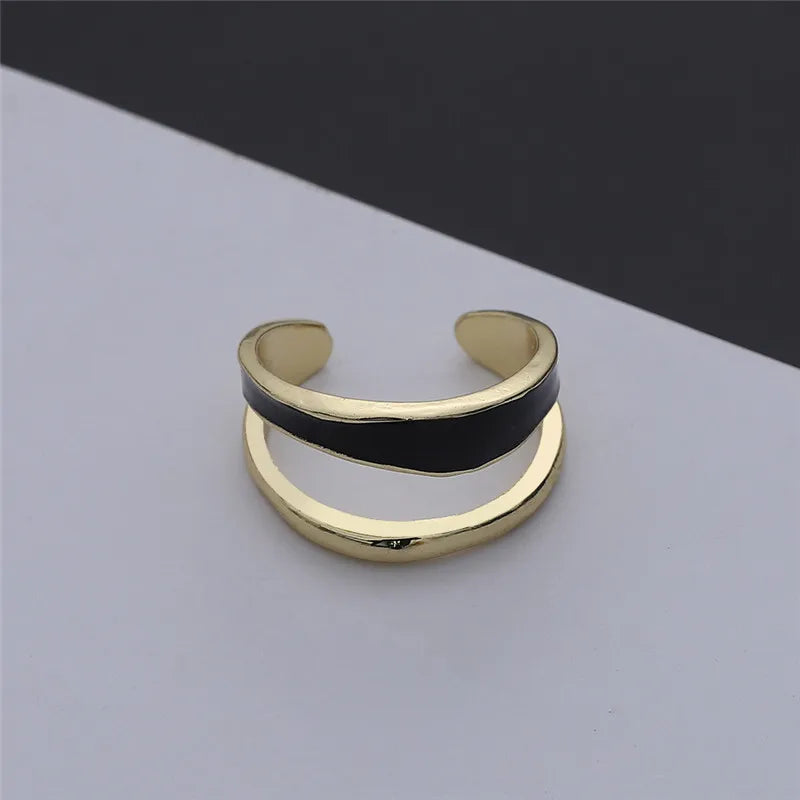 Stainless Steel Black White Heart Rings For Women Gold Color Oil Drip Open Couple Rings Wedding Jewelry Gift Bijoux Femme