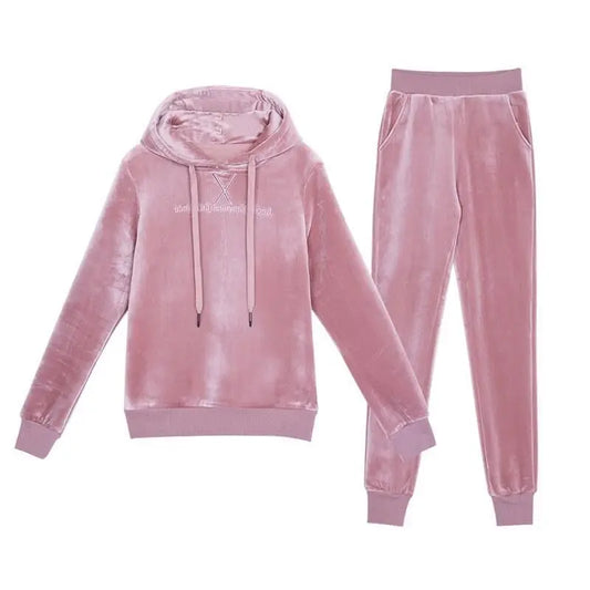 Gold Velvet Sweatshirt Women Casual Sports Suit Autumn Thicken Plus Velvet Two-piece Set 2024 New Winter Casual Suit