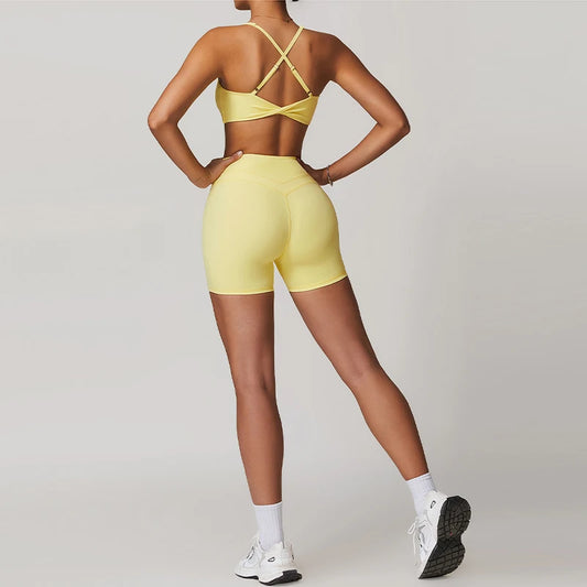 Hearuisavy 2-Piece Yoga Sets Sports Suit Women Fitness Tracksuit Running Workout Shirt Yoga Clothing Quick-Drying Gym Set Women