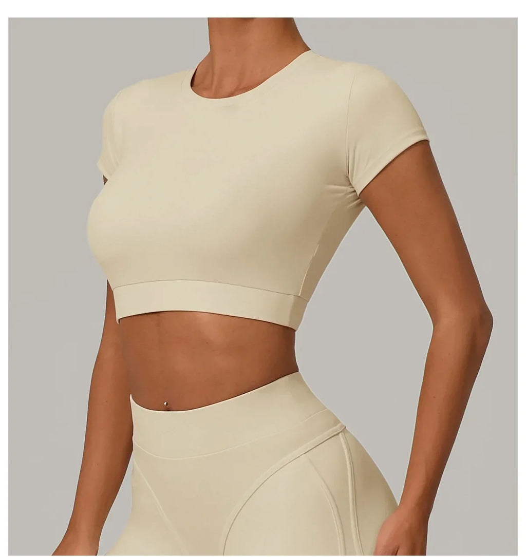 Yoga T-shirt Women's Short Sleeved Sports T-shirt Quick Drying Workout Short Sleeved Pilates Running Tights Exercise Fitness Top