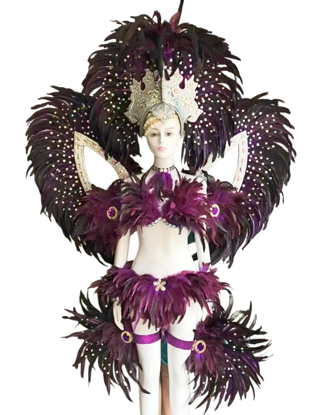 Jewel-Toned Feathered Wings and Headdress Set