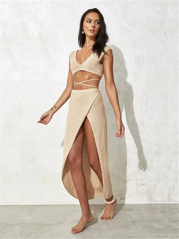 Summer Beach Bikini Top & Maxi Skirt LUXLIFE BRANDS