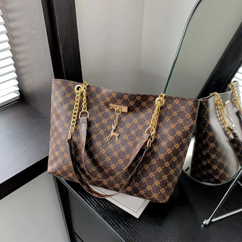New Presbyopia Handbag Texture Soft Leather Large Capacity Tote Women Bag With Hanging Accessories Shoulder Bag Luxlife Brands