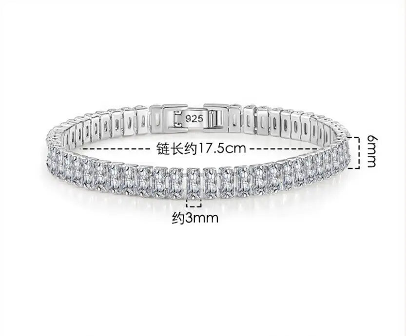 Double Row Moissanite Tennis Bracelet 3mm White Gold Plated Sterling Silver Lab Diamond with GRA Bracelet For Women Men