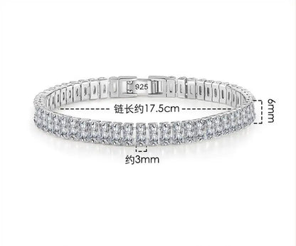 Double Row Moissanite Tennis Bracelet 3mm White Gold Plated Sterling Silver Lab Diamond with GRA Bracelet For Women Men