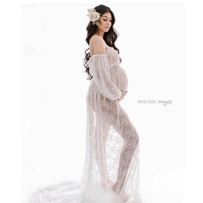 Maternity Photo Shoot Mesh Lace Maxi Dress