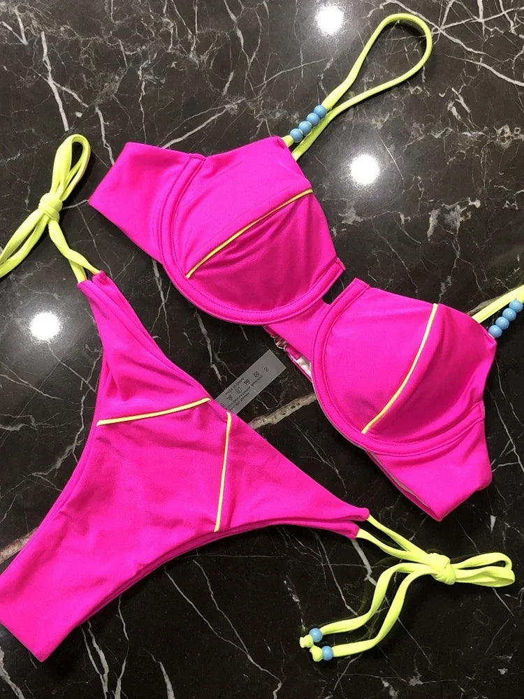 Sexy Bikini 2022 Push Up Bikini Set Yellow Swimwear Women Micro Swimsuit Female Bandage Biquini Beach Wear Swimming Two-Piece Luxlife Brands