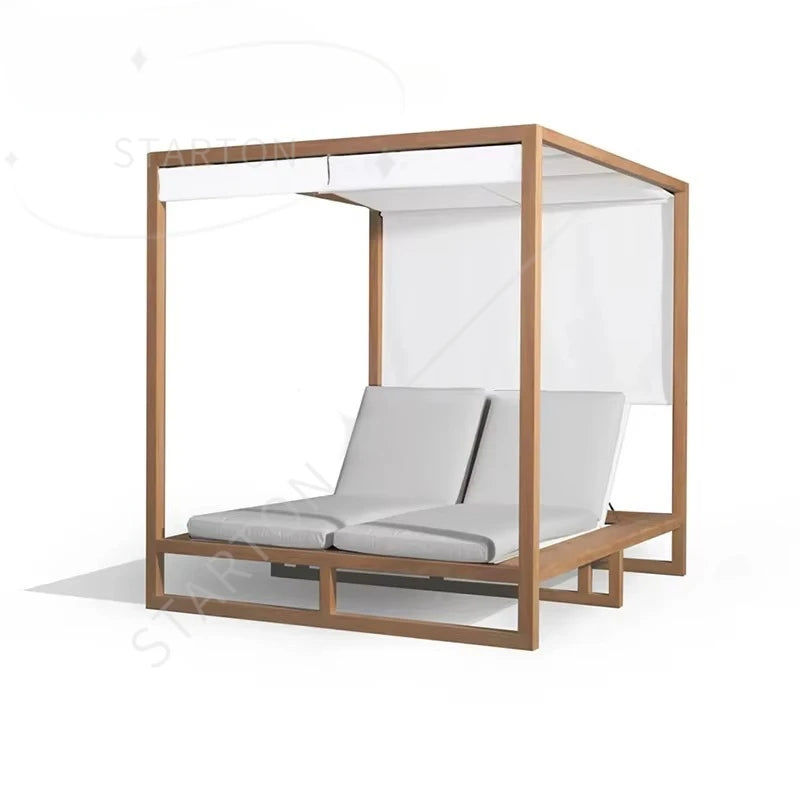 High Quality Luxury Hotel Outdoor Sunbed All-Weather Beach Lounge Bed with Canopy Waterproof Daybed for Garden or Pool Use