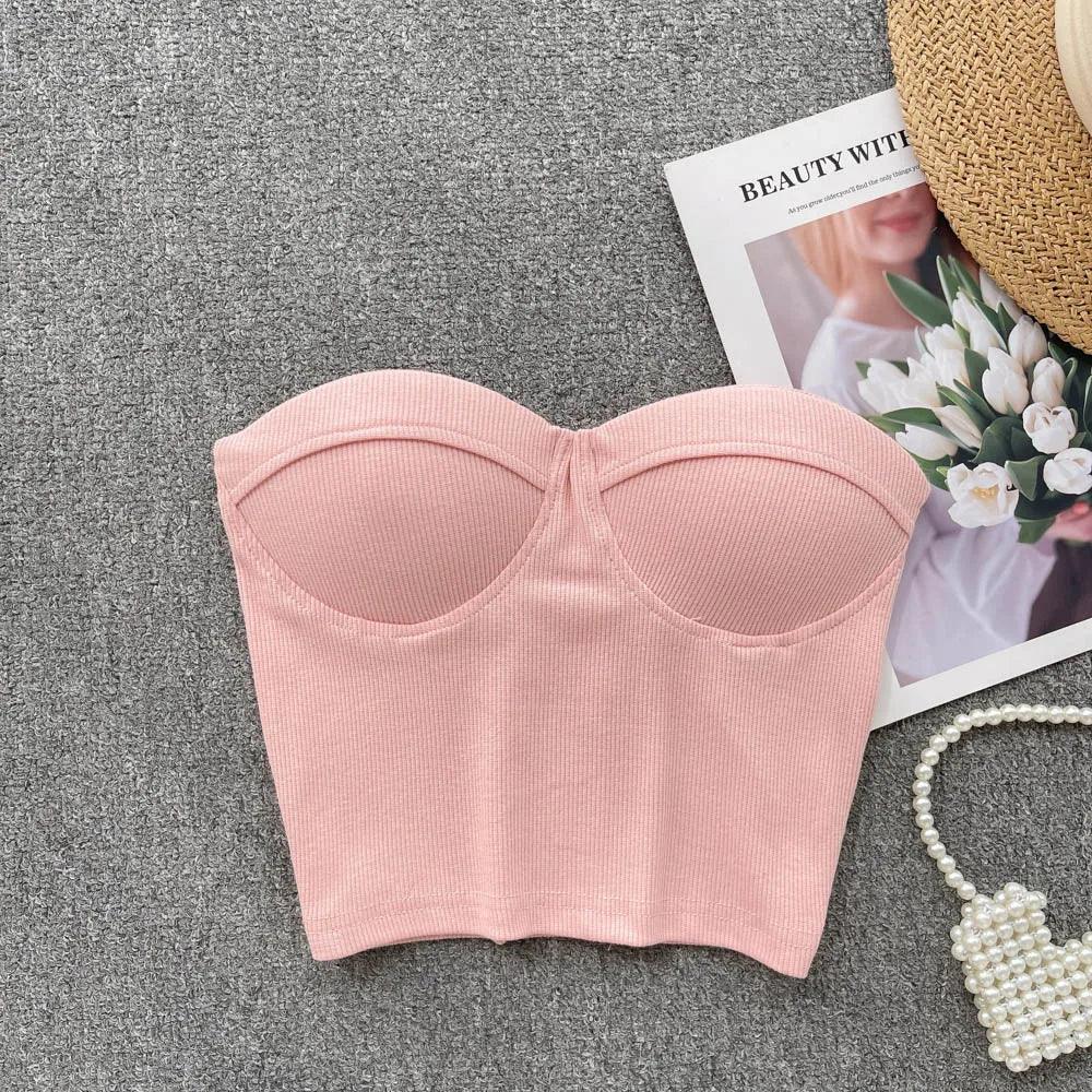 Strapless Western Style Skinny Tanks Camis for Women Summer Casual Solid Colours Female Corset Crop Tube Tops with Built In Bras LUXLIFE BRANDS