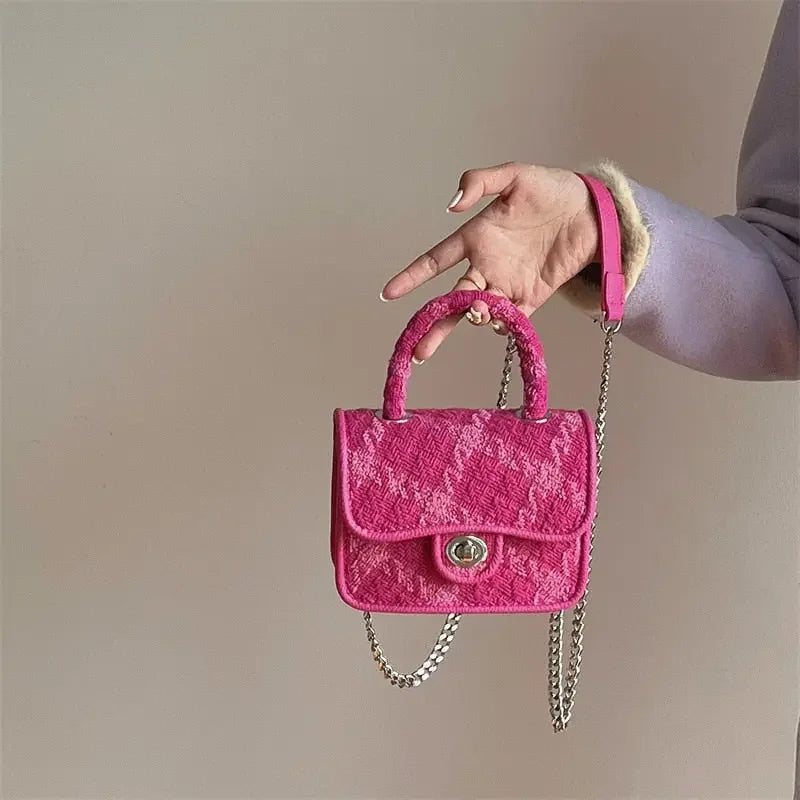 Rose Pink Women Lock Shoulder Bags Luxury Plaid Ladies Small Square Crossbody Bag Fashion Design Female Clutch Purse Handbags