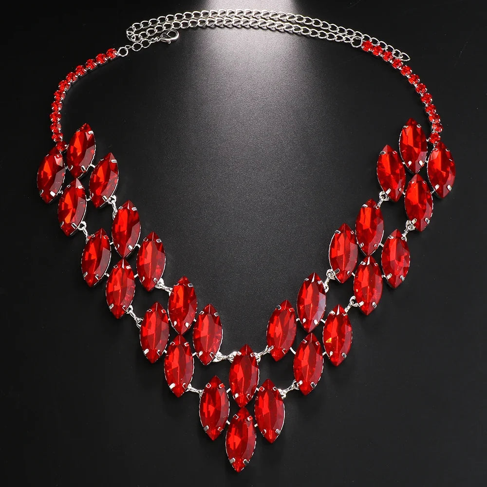 Colored Crystal Rhinestone Statement Necklace