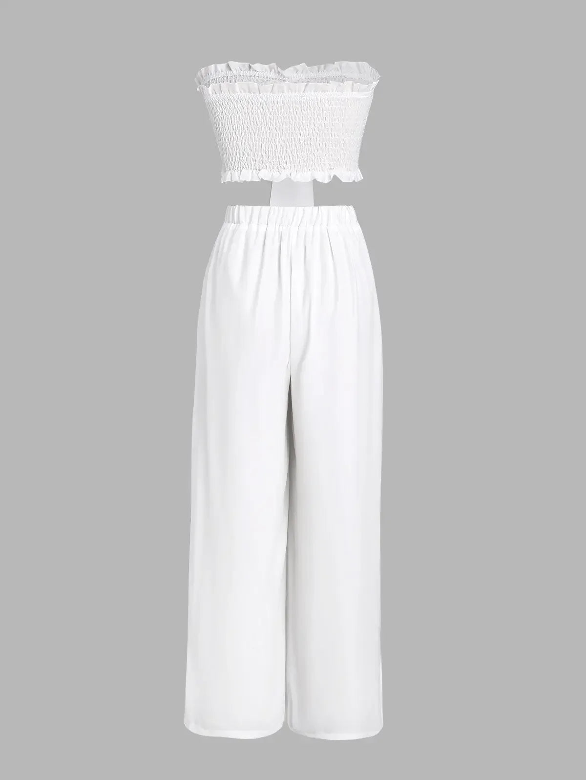ZAFUL Bandeau Smocked Ruffle Bowknot Wide Leg Pants Set