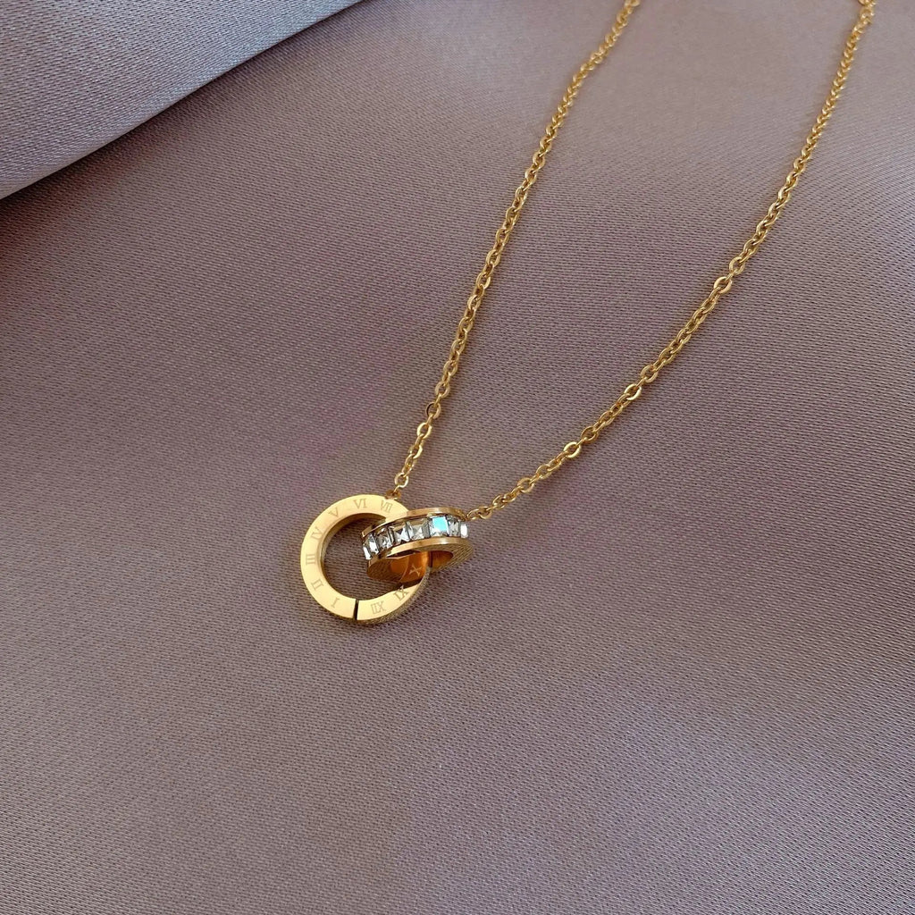 Luxury Elegant Crystal Circle Choker Fashion Roman Digital Stainless Steel Gold Silver Color Pendant Necklaces for Women Jewelry Luxlife Brands