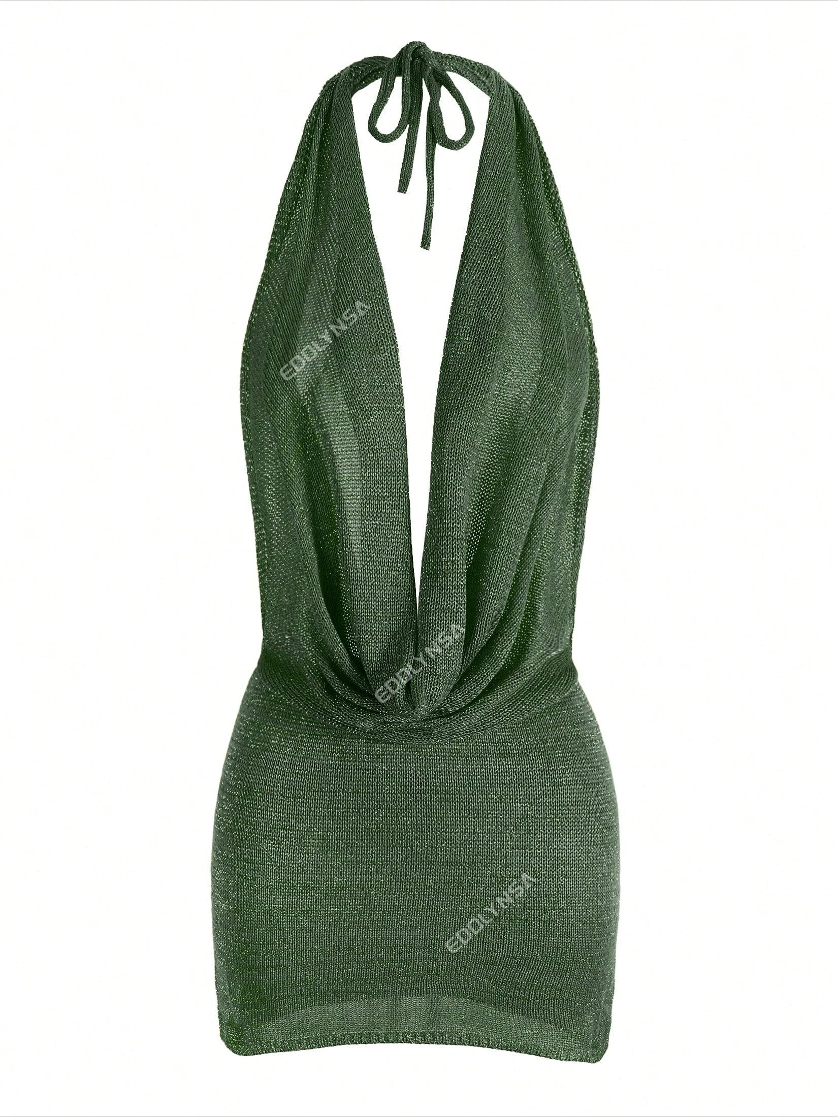 2026 Women New Year Bright Silk Dresses Sexy Stacked V Halter Neck Backless Knit Beach Mini Dress Summer Swimsuit Cover Up K145 Luxlife Brands