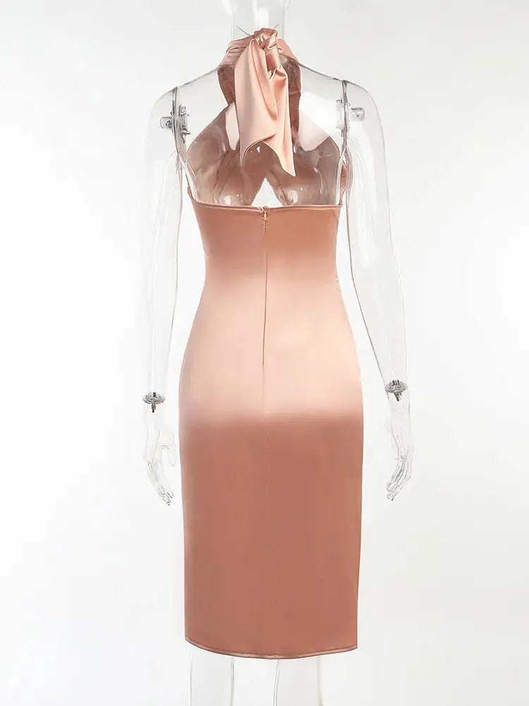 Emily Satin Midi Slit Party Dress - LUXLIFE BRANDS
