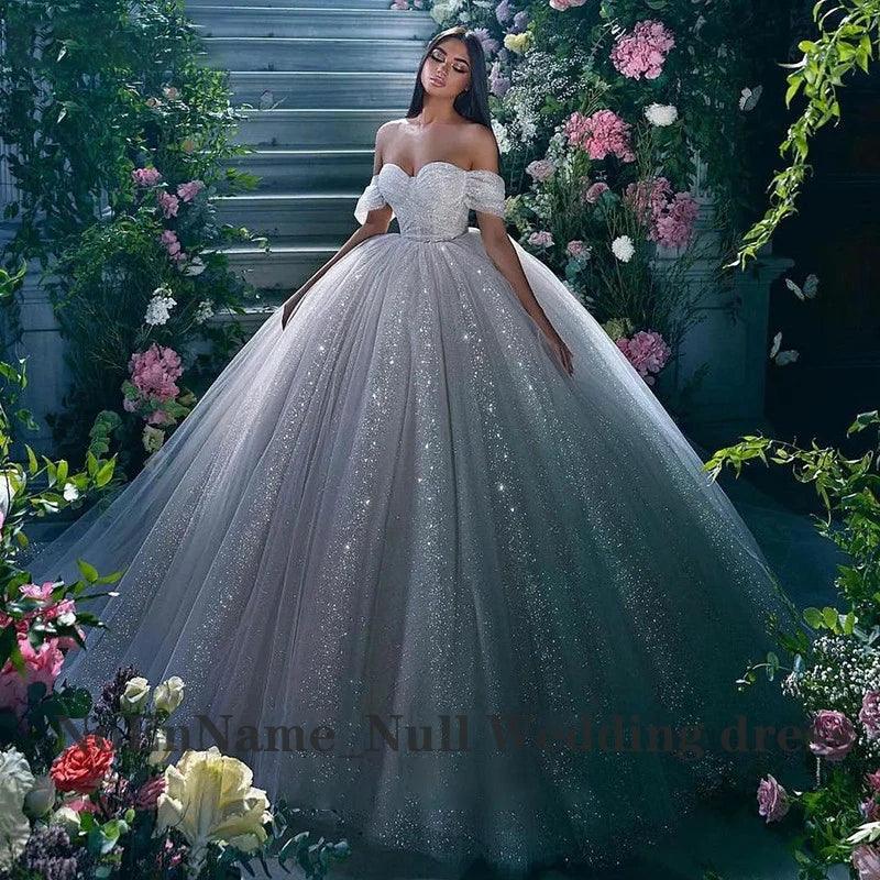 Luxury Princess Wedding Dress Ladies Glitter Tulle Sweetheart Bridal Dress Robe De Mariee Off Shoulder Arab Dubai فستان Mariée LUXLIFE BRANDS