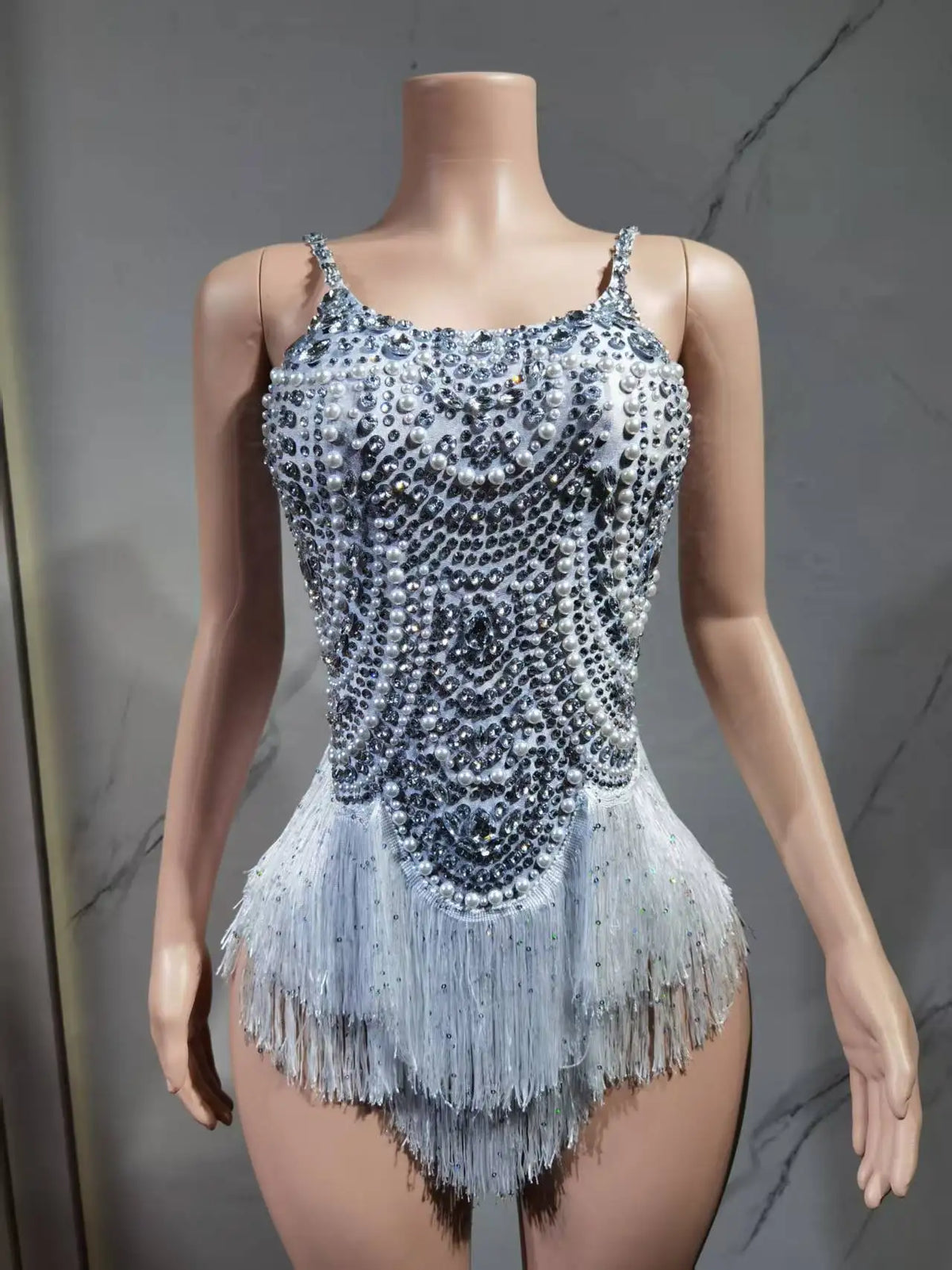 The Stardust Festival Fringe Bodysuit – Luxury Rhinestone Tassel Showgirl Costume