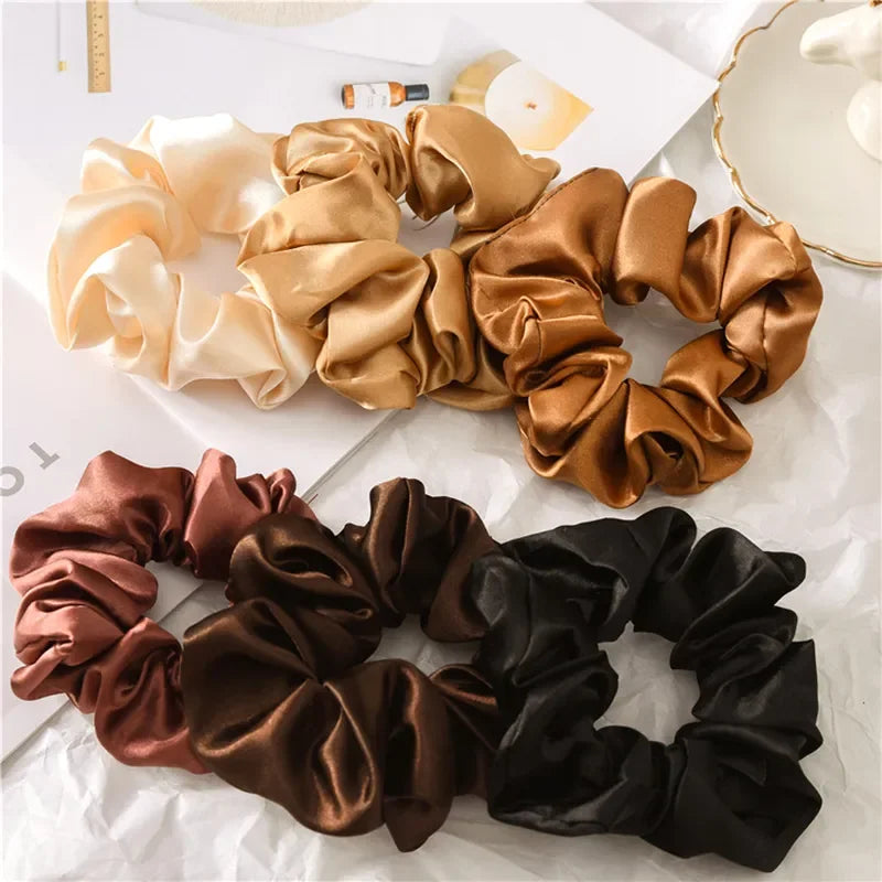 Silk Satin Scrunchies Headband Large Elastic Rubber Hair Band Women Gilr Ponytail Holder Hair Ties Accessories Satin Hair Rope LUXLIFE BRANDS