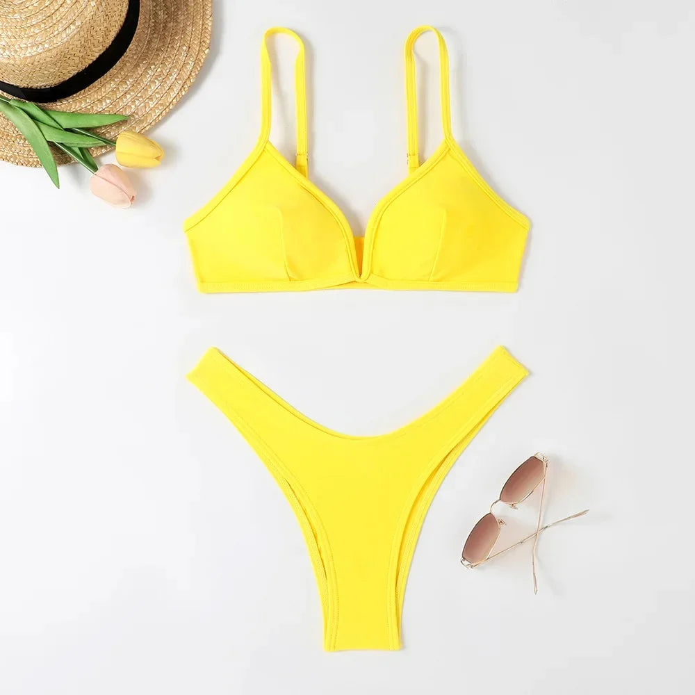 Hot Sale Of The Season New Pure Color Sexy Quick Dry Tight Bikini Swimwear for Holiday Hot Girl Cross-Border Bikini Set Women's Luxlife Brands